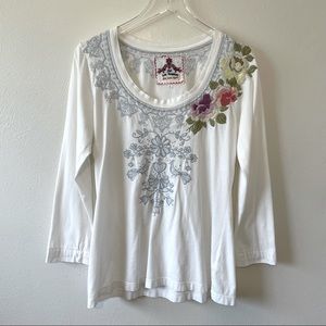 Johnny Was Embroidered Long Sleeve T-Shirt L